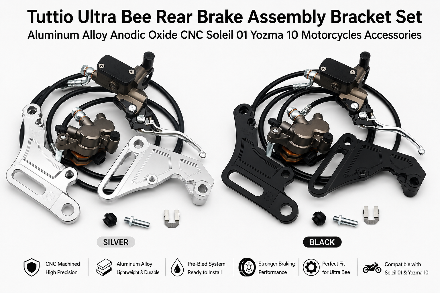 Tuttio Ultra Bee Rear Brake Assembly Bracket Set Aluminum Alloy Anodic Oxide CNC Soleil 01 Yozma 10 Motorcycles Accessories