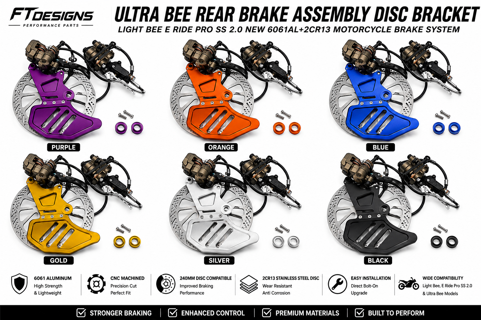 Ultra Bee Rear Brake Assembly Disc Bracket Light Bee E Ride Pro SS 2.0 New 6061AL+2Cr13 Motorcycle Brake System