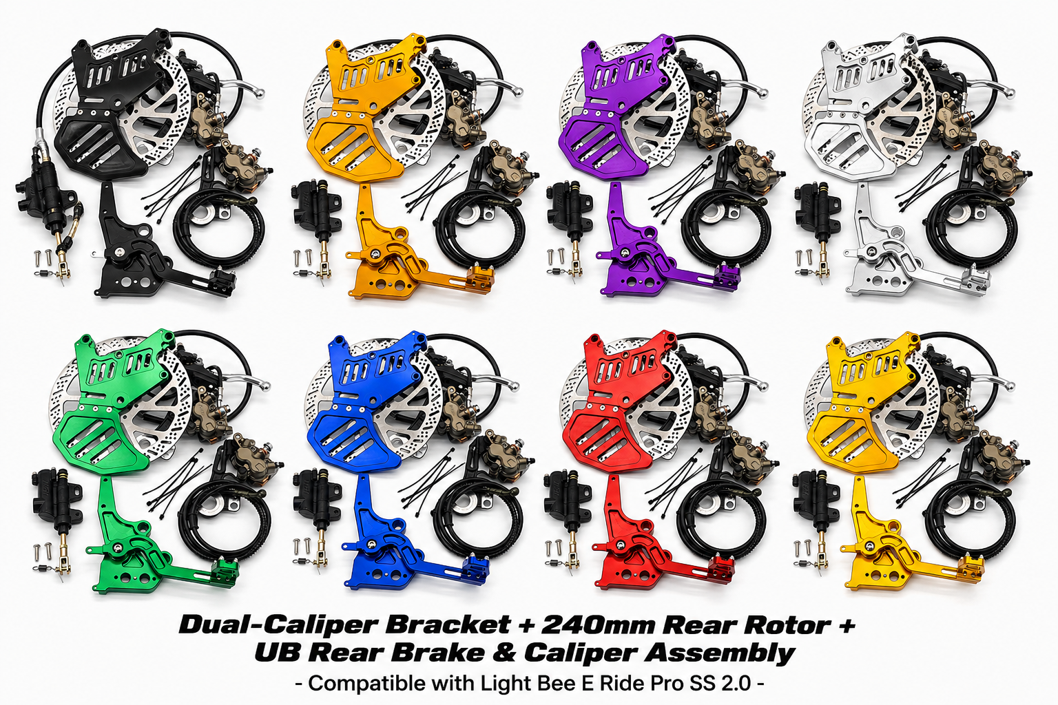 Dual-Caliper Bracket + 240mm Rear Rotor + UB Rear Brake & Caliper Assembly - Compatible with Light Bee E Ride Pro SS 2.0
