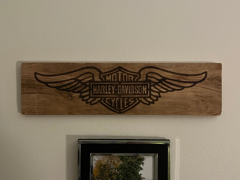Harley Davidson Woodburned Wall-sign