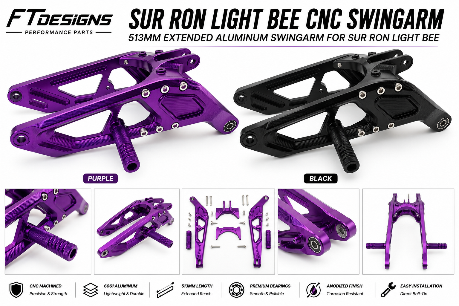 Sur Ron Light Bee CNC Modified Parts for Motorcycles Swingarm 513cm Length Accessory